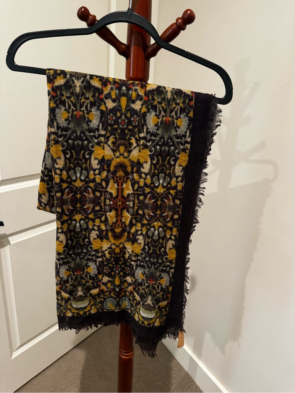 Decorative Black and Mustard Patterned Throw Scarf - Unbranded